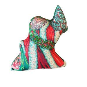 Vintage Old Time Santa Christmas Decor Pillow Tree Toys Green Back 8.5" Tall